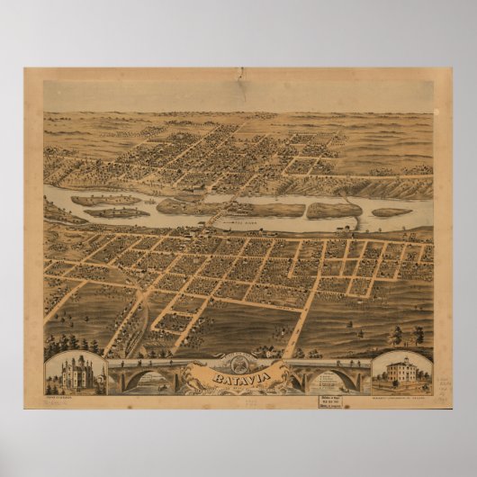 Batavia Illinois 1869 Antique Panoramabalkarte Poster (Vorne)