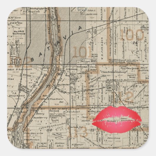 Batavia Illinois Plat Karte 1870 Fox River Valley Quadratischer Aufkleber (Vorderseite)