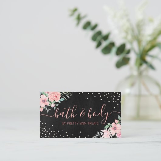 Bath & Body Wellness-Center Skincare Black Floral Visitenkarte (Stehend Vorderseite)