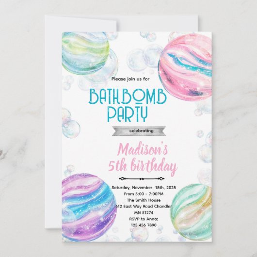 Bath bomb birthday party invitation einladung (Vorderseite)