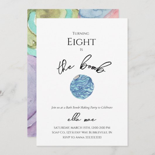 Bath Bomb Geburtstagsparty Einladung (Vorne/Hinten)