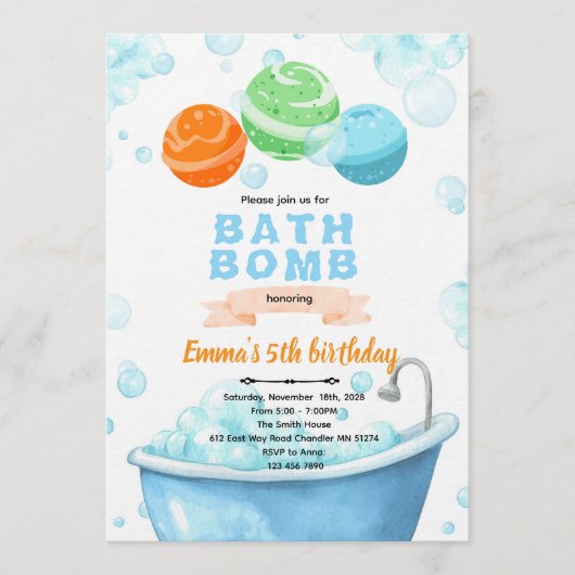 Bath bomb Party Invitation Einladung (Vorderseite)