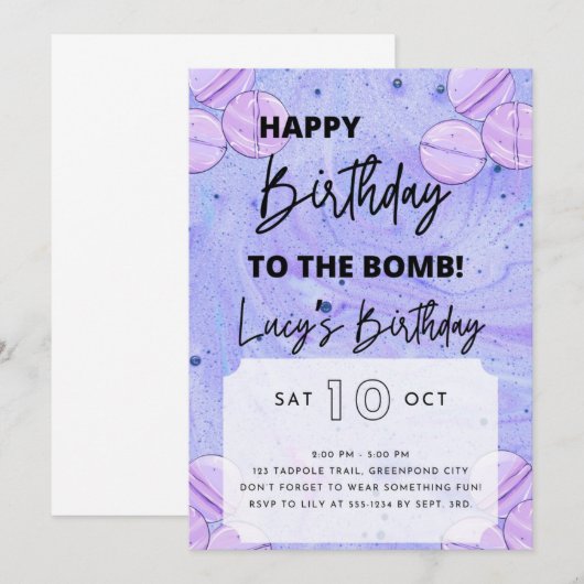 Bath Bomb zum Geburtstag Einladung (Vorne/Hinten)
