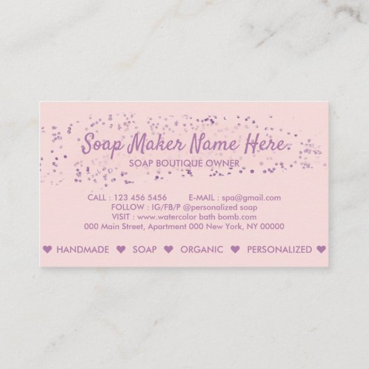 Bath Bombe Natural Soap Wellness-Center Pink Visitenkarte (Rückseite)