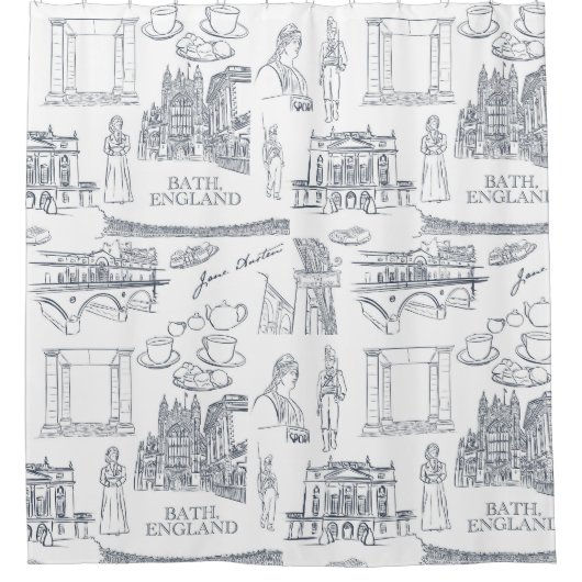 Bath, England Toile Style pattern, Jane Austen Duschvorhang (Vorderseite)