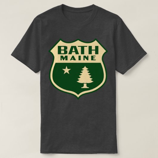 Bath Maine Retro Pine Tree Shield Tan T-Shirt (Design vorne)