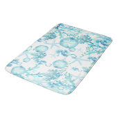 Bath Mat Aquamarin Blue Seepferd Sanddollar Seashe Badematte (Schrägansicht)