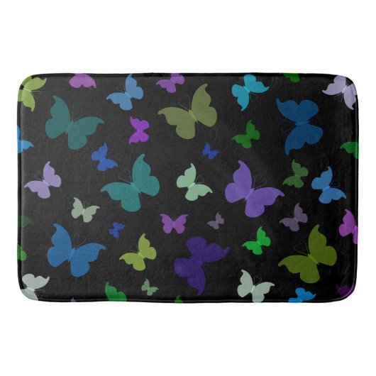 Bath Mat/Black mit Schmetterlingen Badematte (Vorderseite)