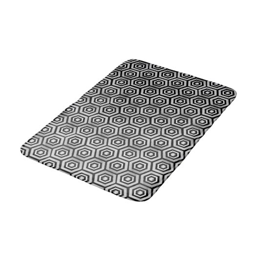 Bath Mat Black White Hexagon Geometric Pattern Badematte (Schrägansicht)