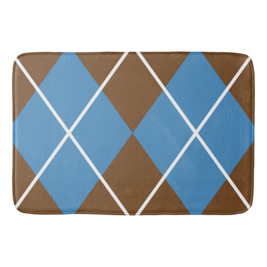 Bath Mat/Braun und Kariertes blaues Diamantmuster Badematte (Vorderseite)