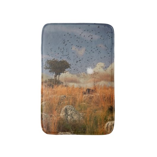 Bath Mat einsame Bäume und Vögel Badematte (Vorderseite Vertikal)