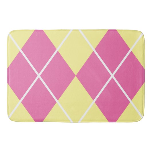 Bath Mat/Gelb/Rosa Kariertes Diamantmuster Badematte (Vorderseite)