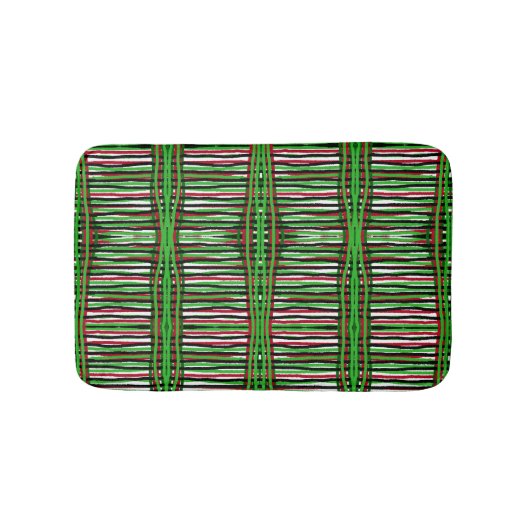 Bath Mat Grün, Rot, Schwarz, Weiße Streifen Badematte (Vorderseite)