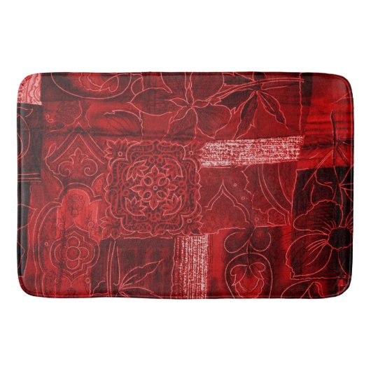 Bath Mat Large Red Floral Print Patchwork Badematte (Vorderseite)