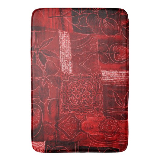 Bath Mat Large Red Floral Print Patchwork Badematte (Vorderseite Vertikal)