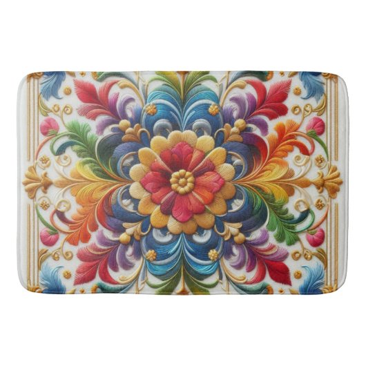 Bath Mat Rainbow Blume Stickereien Bläschen Badematte (Vorderseite)