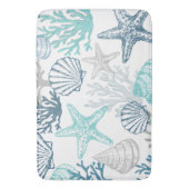 Bath Mat Seashell Starfish Muster blau und Aquamar Badematte (Vorderseite Vertikal)