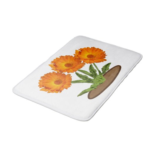Bath Mat - Three Orange Calendula Badematte (Schrägansicht)
