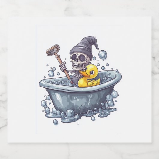 Bath Time Bones - Niedlicher Funny Skull in der Tu Schaumweinetikett (Einzelnes Label)