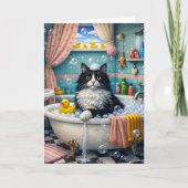 Bath Time , Cat Greeting Card Karte (Vorderseite)