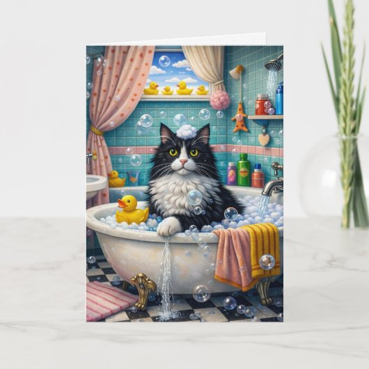 Bath Time , Cat Greeting Card Karte (Vorderseite)