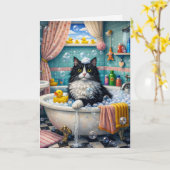 Bath Time , Cat Greeting Card Karte (Gelbe Blume)