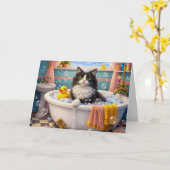 Bath Time , Cat Greeting Card Karte (Gelbe Blume)