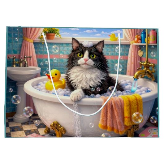 Bath Time , Cat  Große Geschenktüte (Rückseite)