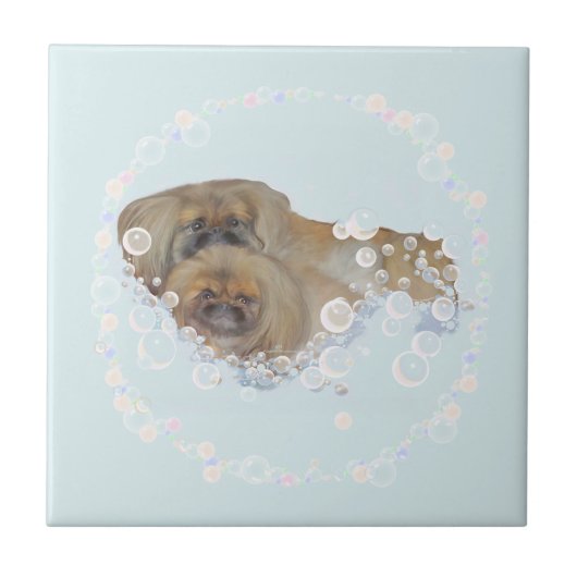 Bath Time Pekingese Duo Fliese (Vorderseite)