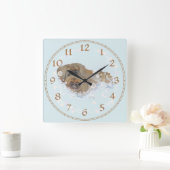 Bath Time Pekingese Duo Quadratische Wanduhr (Zuhause)