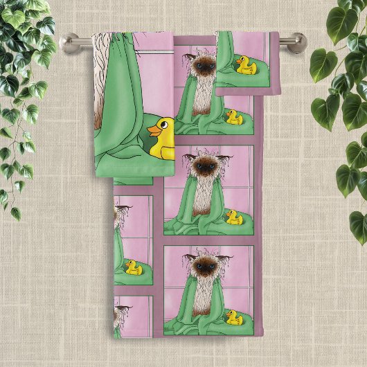 Bath Time Siamese Cat Badhandtuch Set