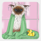 Bath Time Siamese Cat Quadratischer Aufkleber (Vorderseite)