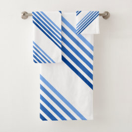 Bath Towel Set - Blue lines in Five Shades