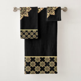 Bath Towel Set Gold Medallien auf schwarz
