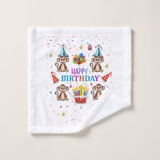 Bath Towel Sets, Happy Birthday Monkey Cupcake Badhandtuch Set (Waschlappen)