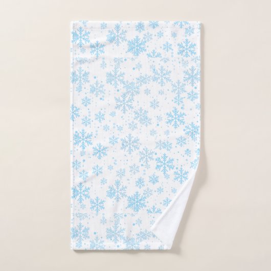 Bath Towels Blue Snowflakes Falling On White Badhandtuch Set (Handtuch)