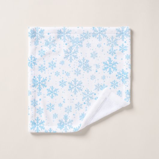 Bath Towels Blue Snowflakes Falling On White Badhandtuch Set (Waschlappen)