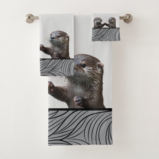 Bath Wild Animals Weasels  -  Baby Otters Towels Badhandtuch Set (Insitu)