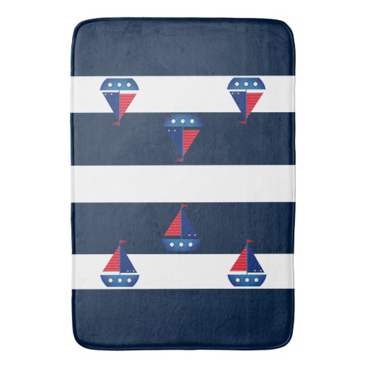Bathmat - Blue Stripes Sailing Boat Badematte (Vorderseite Vertikal)