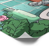 Bathroom Black Cat in Mirror Print, Funny Japanese Poster (Ecke)