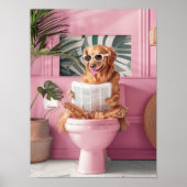 Bathroom Golden Retriever Reading on Toilet Print, Poster (Vorne)