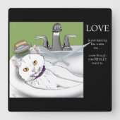 Bathroom Sink Cat Quadratische Wanduhr (Vorderseite)