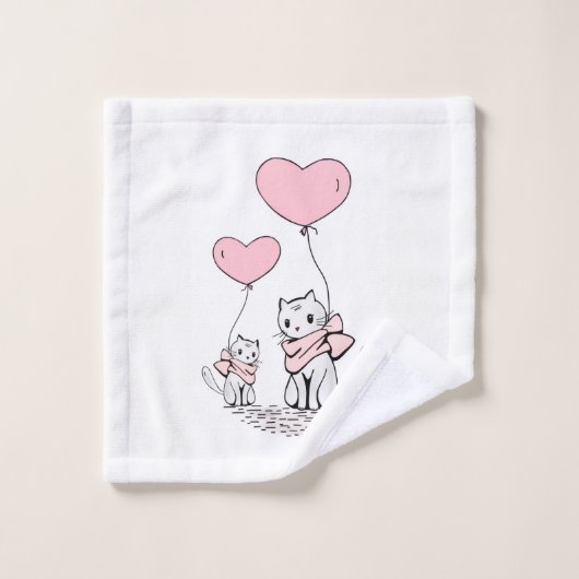 Bathroom Towel Sets Valentine's Day Cat Pink Heart (Waschlappen)
