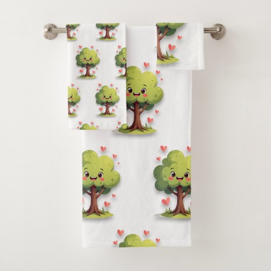 Bathroom Towel Sets Valentine's Day Tree Red Heart (Insitu)