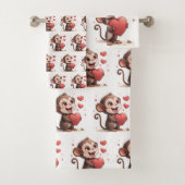 Bathroom Towel Sets Valentine's Monkey Red Heart (Insitu)