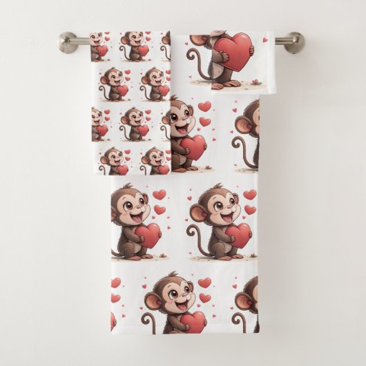 Bathroom Towel Sets Valentine's Monkey Red Heart (Insitu)