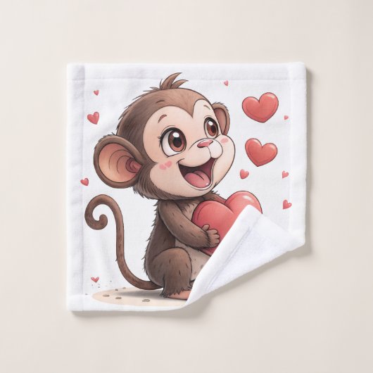 Bathroom Towel Sets Valentine's Monkey Red Heart (Waschlappen)