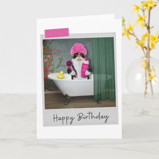 Bathtime Calico Cat Funny Birthday Card Karte (Gelbe Blume)