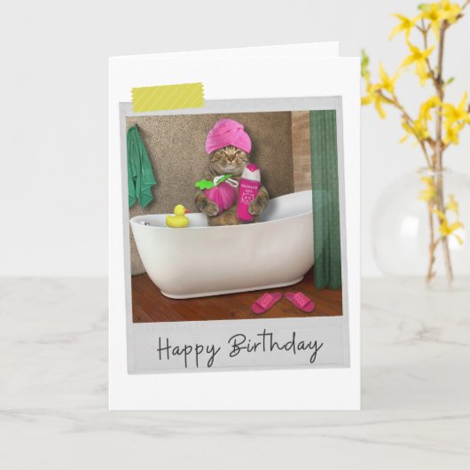 Bathtime Cat Funny Birthday Card Karte (Gelbe Blume)