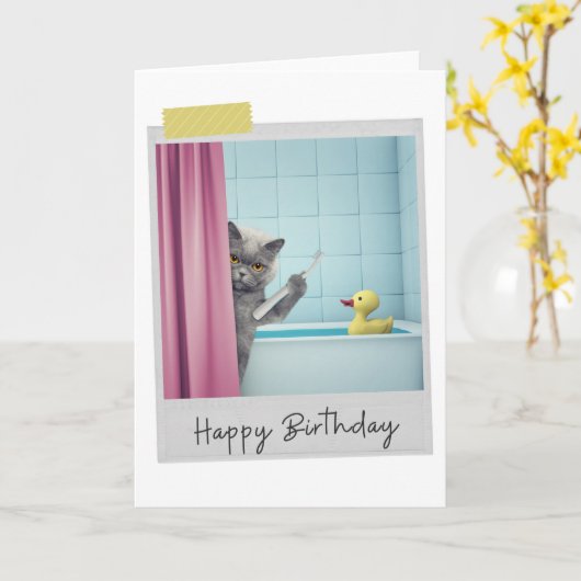 Bathtime Gray Cat Funny Birthday Card Karte (Gelbe Blume)